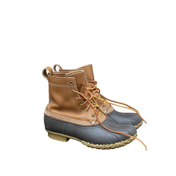 L.L. Bean Duck Boots Brown Leather Rubber Rain Boots Made in USA